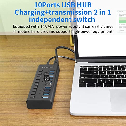 USB-30-Hub-Super-Speed-Splitter10-Port-USB-Data-Hub-with-Power-AdapterIndividual-OnOff-Switches-and--1734588