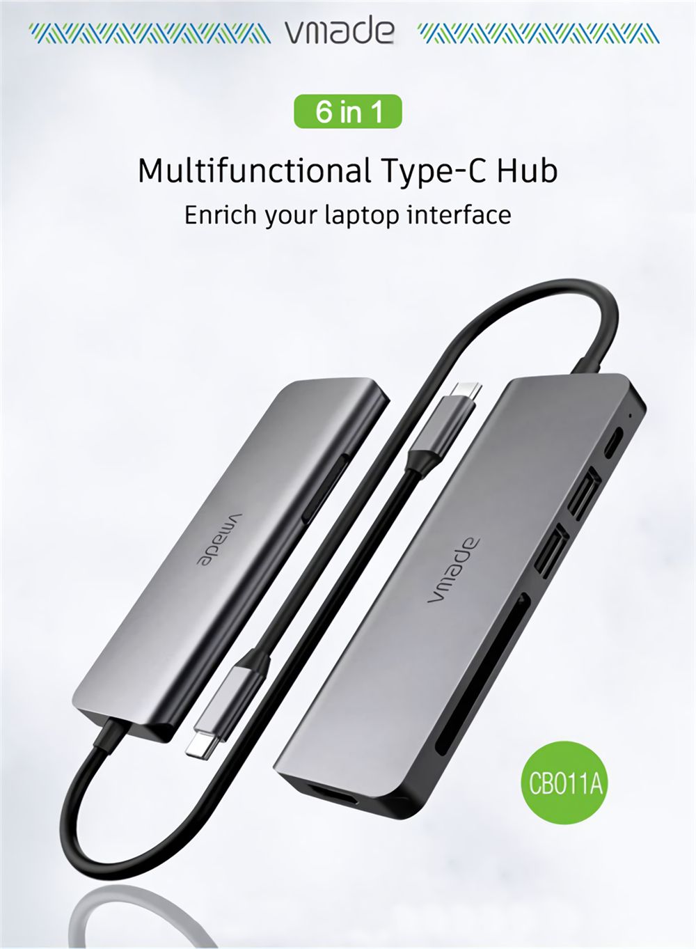 VMADE-CB011A-6-in-1-USB-C-Hub-Type-C--USB30-Hub-4K-HD-100W-Quick-Charge-CFASTSD-Card-Reader-Docking--1711950