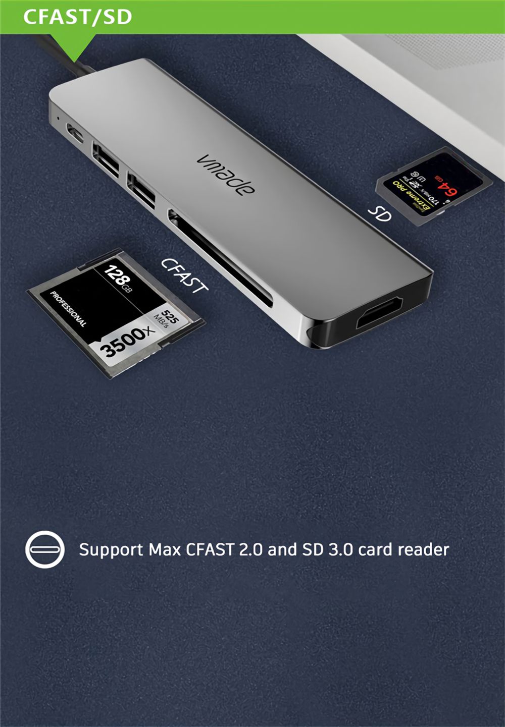 VMADE-CB011A-6-in-1-USB-C-Hub-Type-C--USB30-Hub-4K-HD-100W-Quick-Charge-CFASTSD-Card-Reader-Docking--1711950