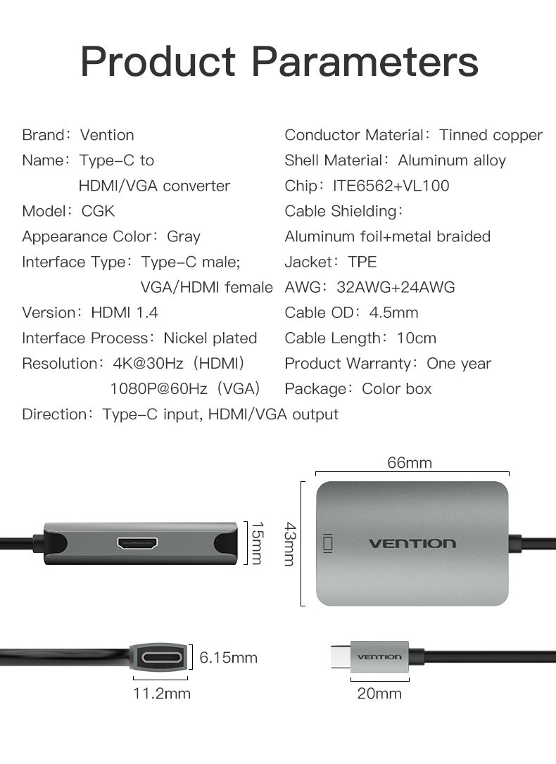 Vention-CGKHA-USB-C-to-HDMI-4K-VGA-1080P-60Hz-Male-Type-c-to-VGA-HDMI-Convertor-for-TV-Projector-Hub-1268367