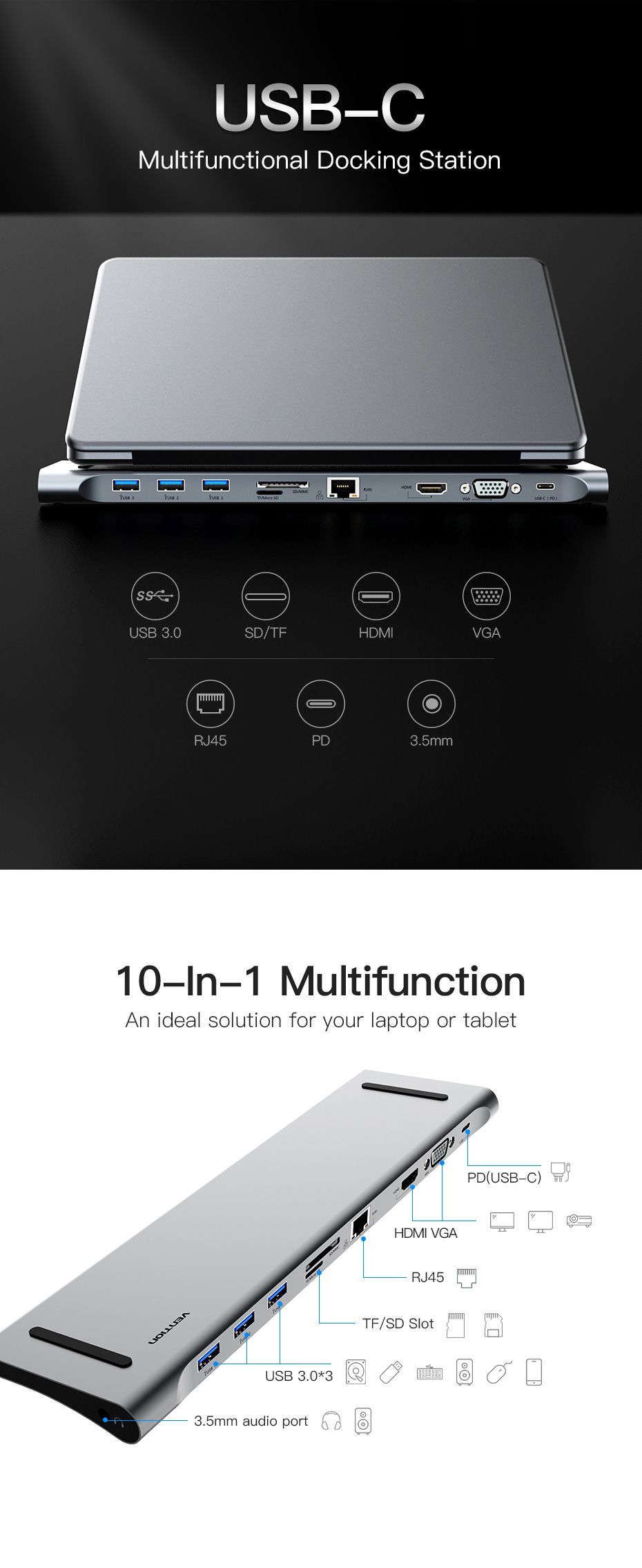 Vention-CMCHB-10-in-1-Type-C-to-USB-30-PD-Charge-HDMI-VGA-Gigabit-RJ45-35mm-Audio-SD-TF-Hub-1340650