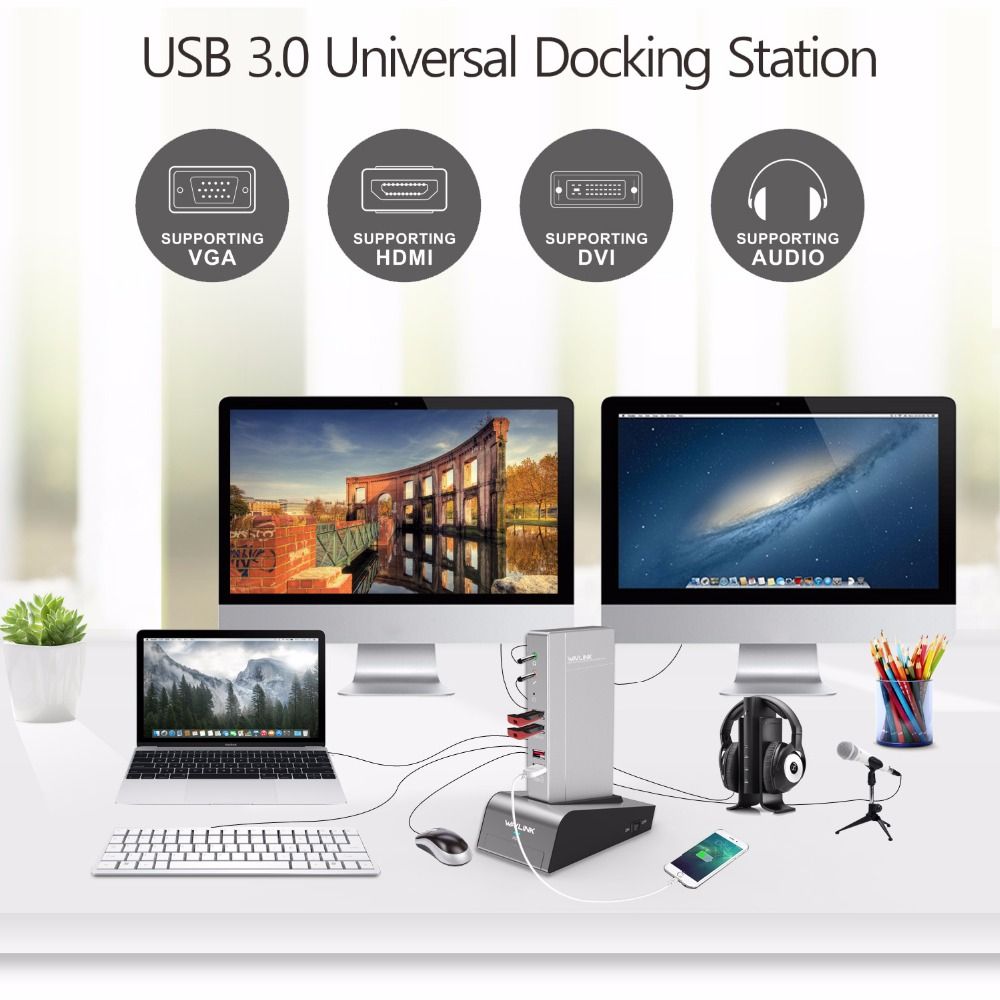 Wavlink-USB30-Universal-Aluminum-Coupling-Docking-Station-HDD-SSD-Box-Base-Dual-Video-Monitor-HDMI-1265888