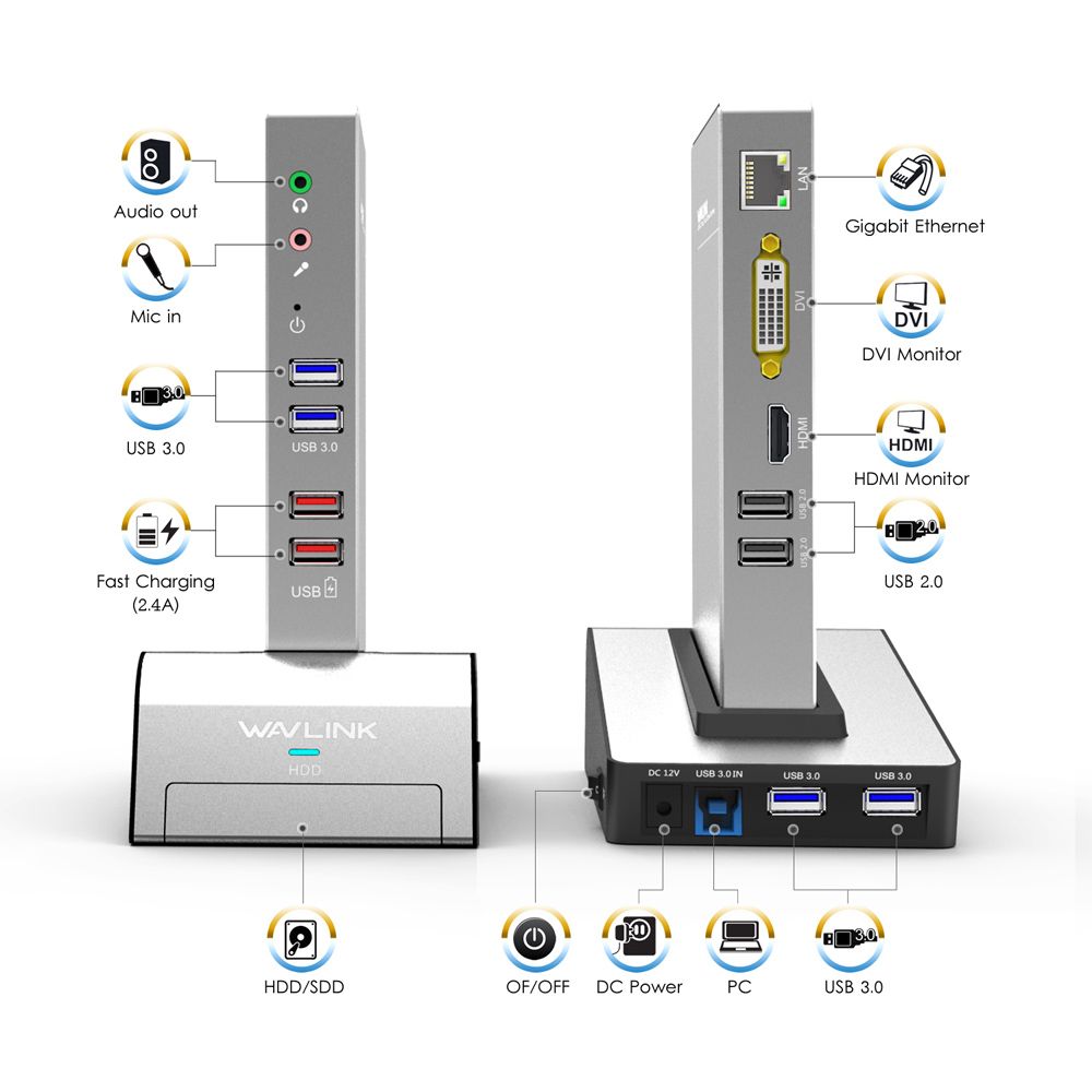 Wavlink-USB30-Universal-Aluminum-Coupling-Docking-Station-HDD-SSD-Box-Base-Dual-Video-Monitor-HDMI-1265888