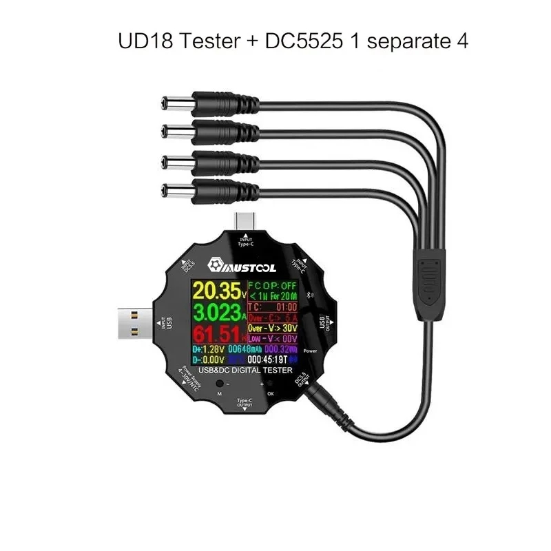 MUSTOOL-UD18-USB30DCType-C-18-in-1-USB-Tester-bluetooth-APP--DC5525-One-Separate-Four-Cable-1696279
