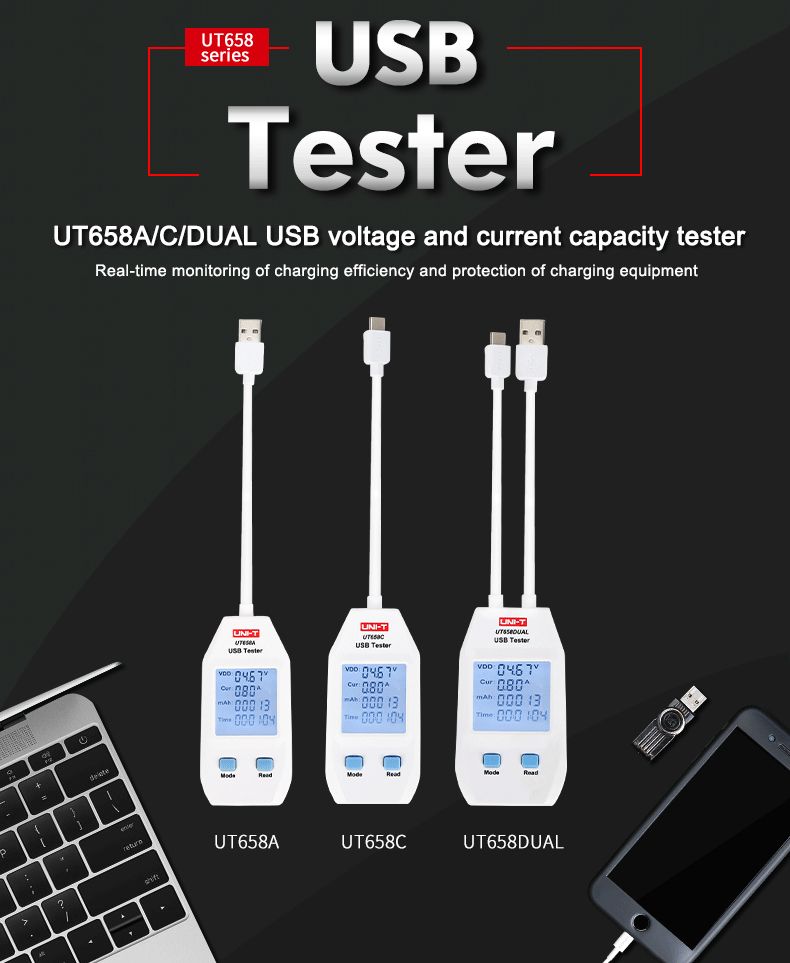UNI-T-UT658C-Type-C-Electric-USB-Voltage-Safety-Tester-Voltmeter-Amperemeter-Charger-Capacity-Meter--1531307