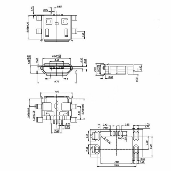 10Pcs-Micro-USB-Type-B-Female-5Pin-Socket-4Legs-SMD-SMT-Soldering-Connector-1031514