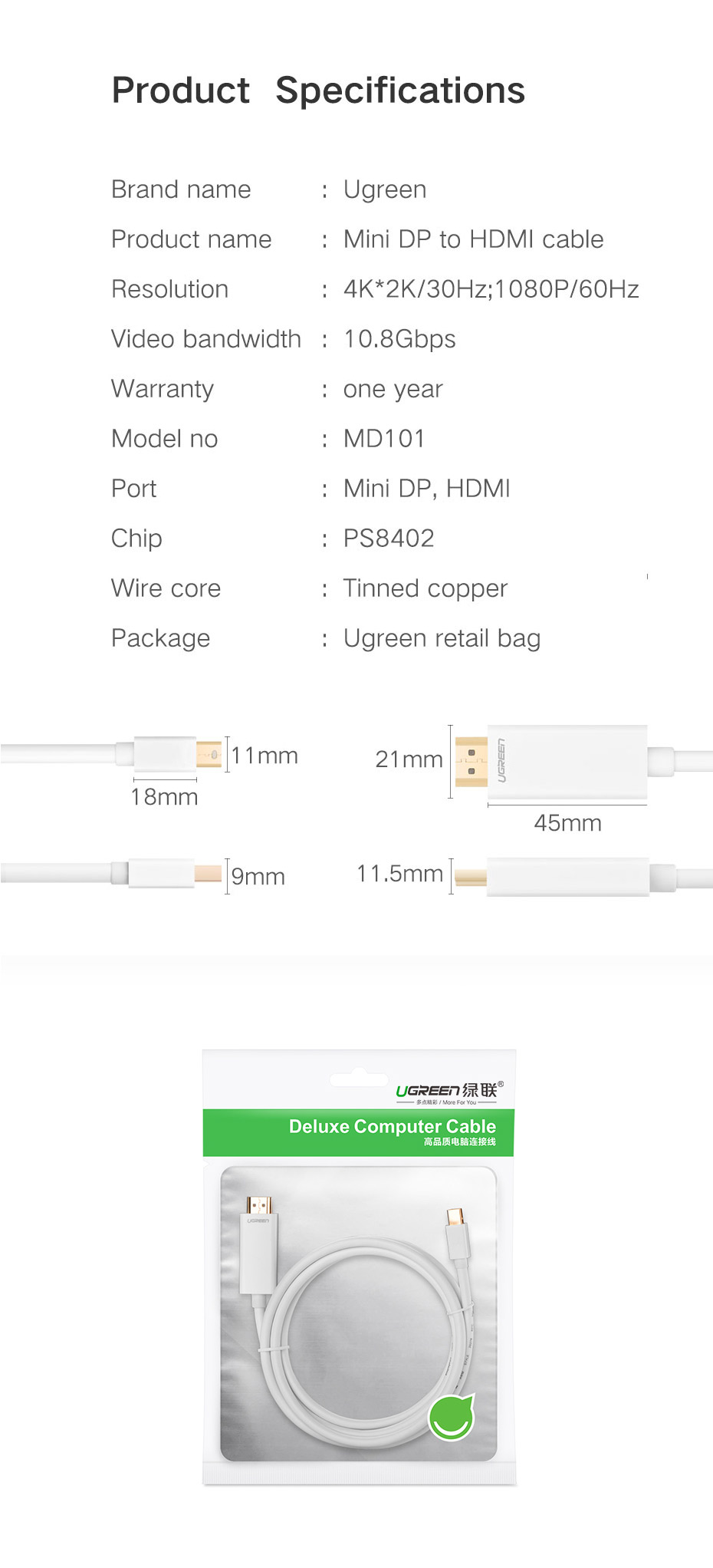 Ugreen-Mini-DP-to-HDMI-Cable-4K-Thunderbolt-2-HDMI-Converter-Video-Cable-For-MacBook-Air-13-Chromebo-1625997
