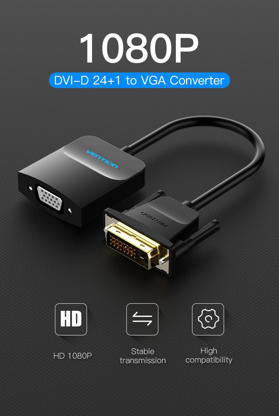 Vention-EBBBB-1080P-DVI-to-VGA-Converter-Video-Adapter-Cable-with-Micro-USB-Power-Port-1340229
