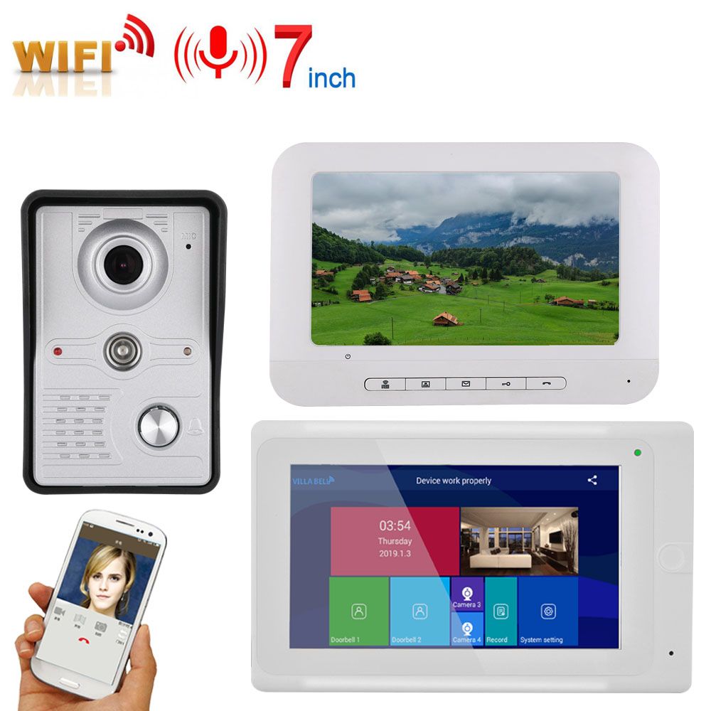 7quot-2-Monitors-Video-DoorPhone-Doorbell-Intercom-Wired-Wireless-Wifi-System-with--IR-CUT-HD-1000TV-1618060