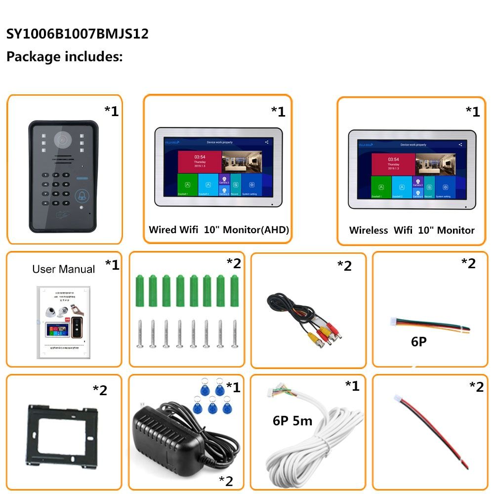 ENNIO-10-inch-2-Monitors-Wired--Wireless-Wifi-RFID-Password-Video-Door-Phone-Doorbell-Intercom-Entry-1645991