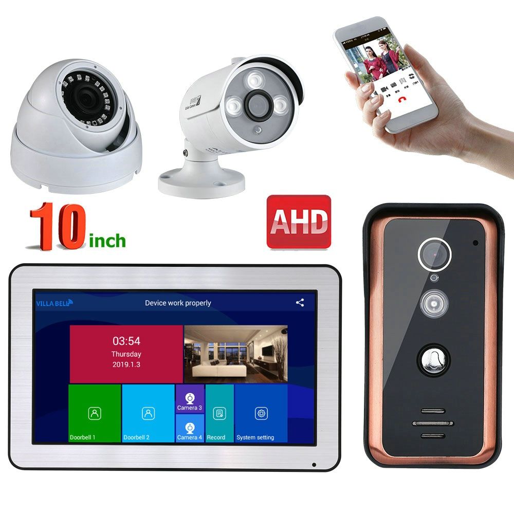ENNIO-10-inch-Wired-Wifi-Video-Doorbell-Intercom-Entry-System-and-2CH-AHD-Security-CameraSupport-Rem-1645994
