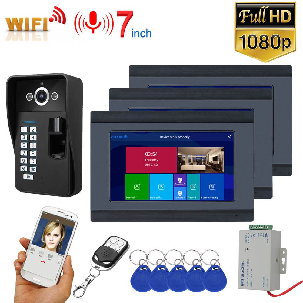 ENNIO-7-inch--3-Monitors-Wifi-Wireless-Fingerprint-RFID-Video-Door-Phone-Doorbell-Intercom-System-wi-1648521