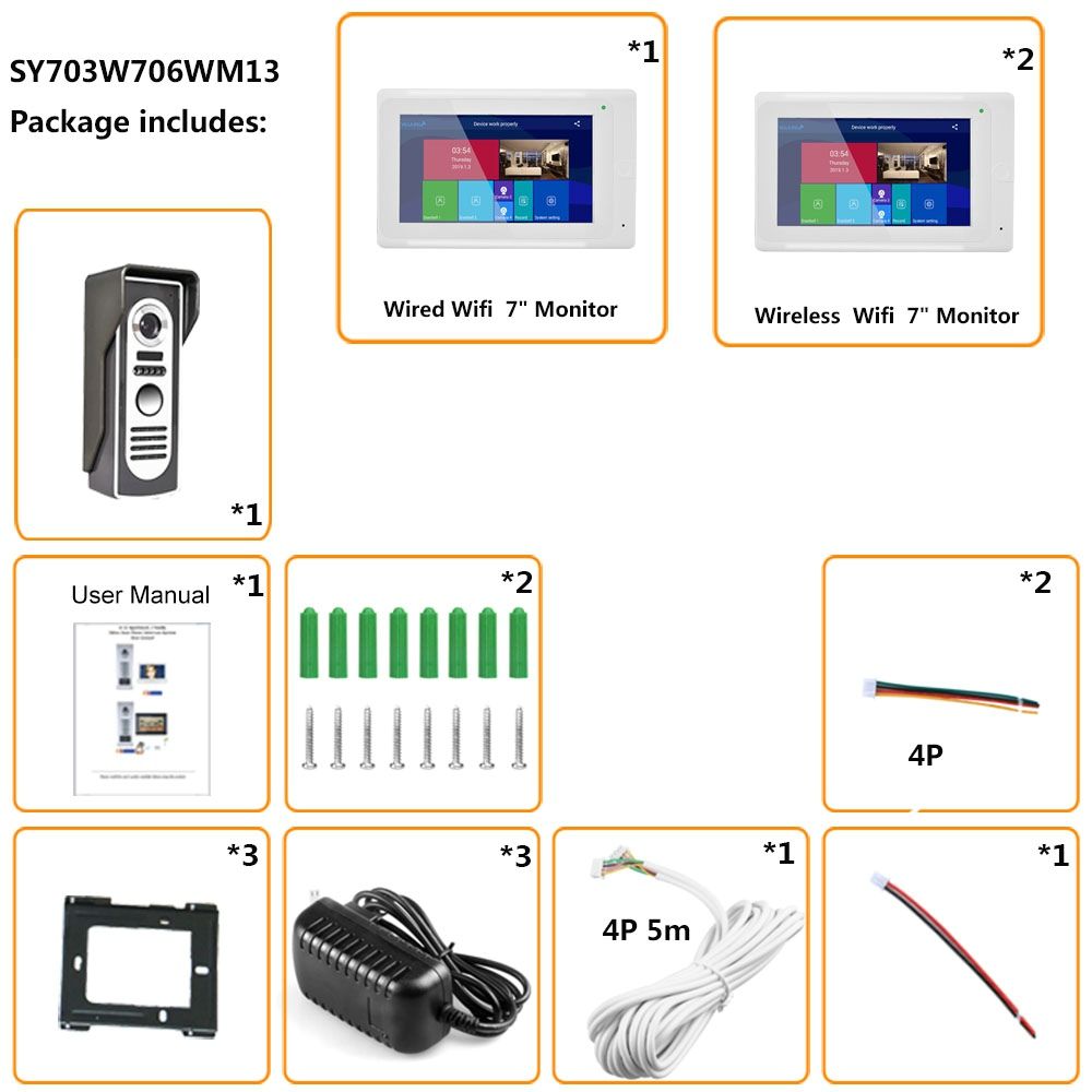 ENNIO-7-inch-3-Monitors--Wireless-WIFI-Video-Door-Phone-Doorbell-Intercom-Entry-System-with-Wired-HD-1648517