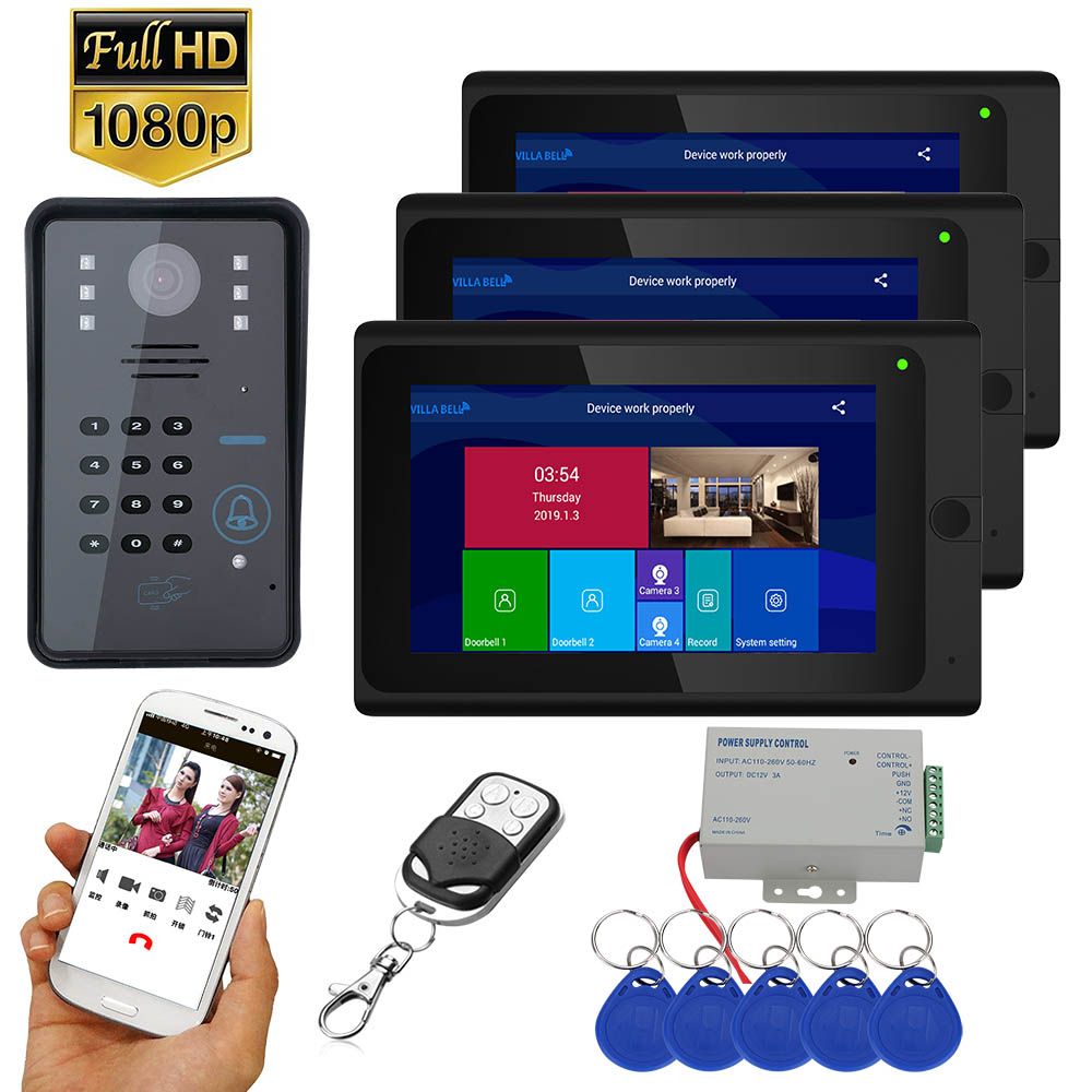 ENNIO-7inch-3-Monitors-Wireless-Wifi-RFID-Password-Video-Door-Phone-Doorbell-Intercom-Entry-System-w-1642475