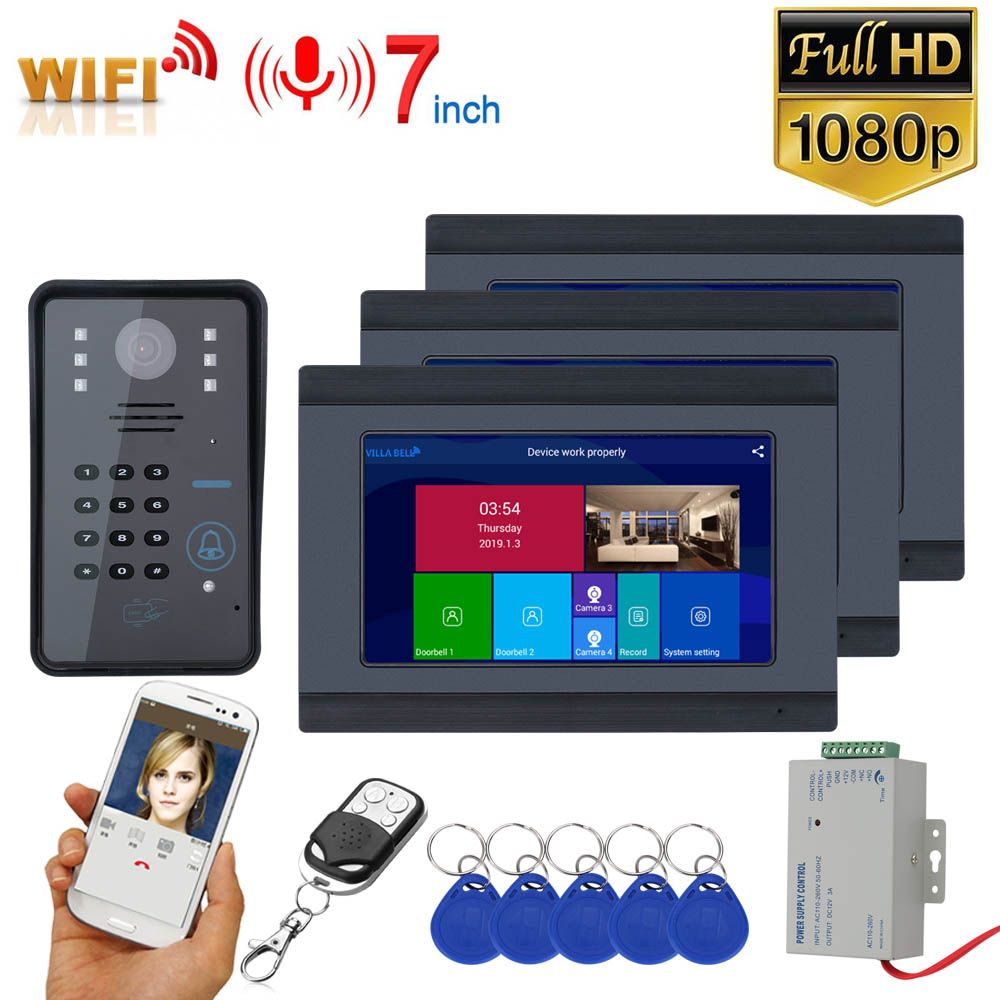 ENNIO-7inch-3-Monitors-Wireless-Wifi-RFID-Password-Video-Door-Phone-Doorbell-Intercom-Entry-System-w-1648519