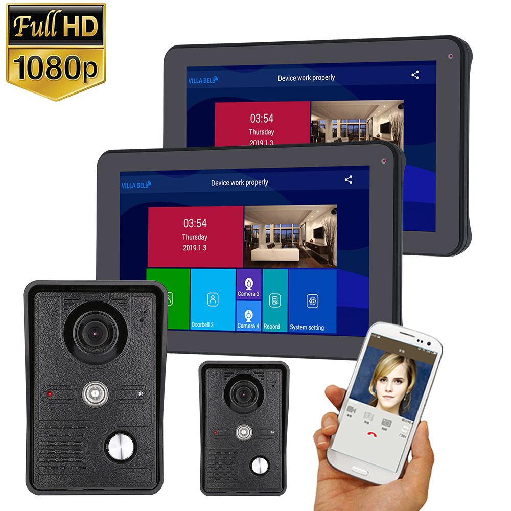 ENNIO-9-inch-2-Monitors-Wired-Wireless-Video-Door-Phone-Doorbell-Intercom-Entry-System-with-2pcs--HD-1642467