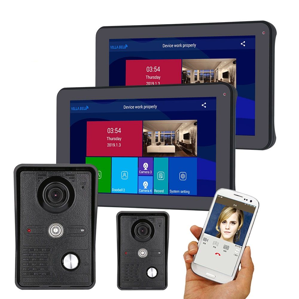 ENNIO-9-inch-2-Monitors-Wired-Wireless-Video-Door-Phone-Doorbell-Intercom-Entry-System-with-2pcs--HD-1642467