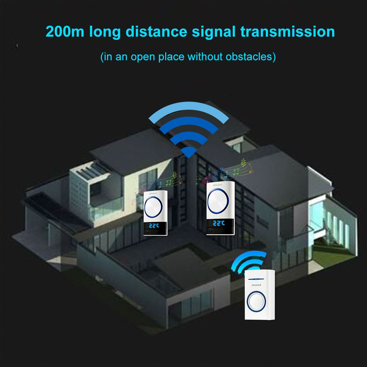Smart-Wireless-Doorbell-45-Songs-Polyphonic-Ringtones--200m-Transmission-1722536
