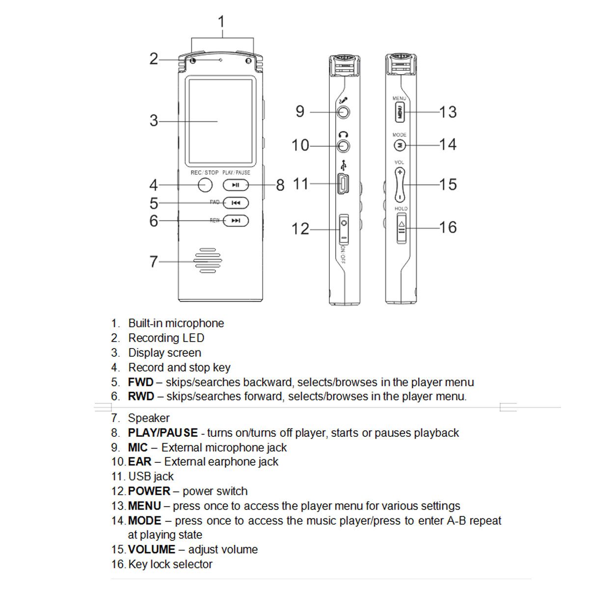 Digital-Voice-Recorder-81632GB-MP3-Lossless-Player-USB-Audio-Rechargeable-Mini-Dictaphone-1759537