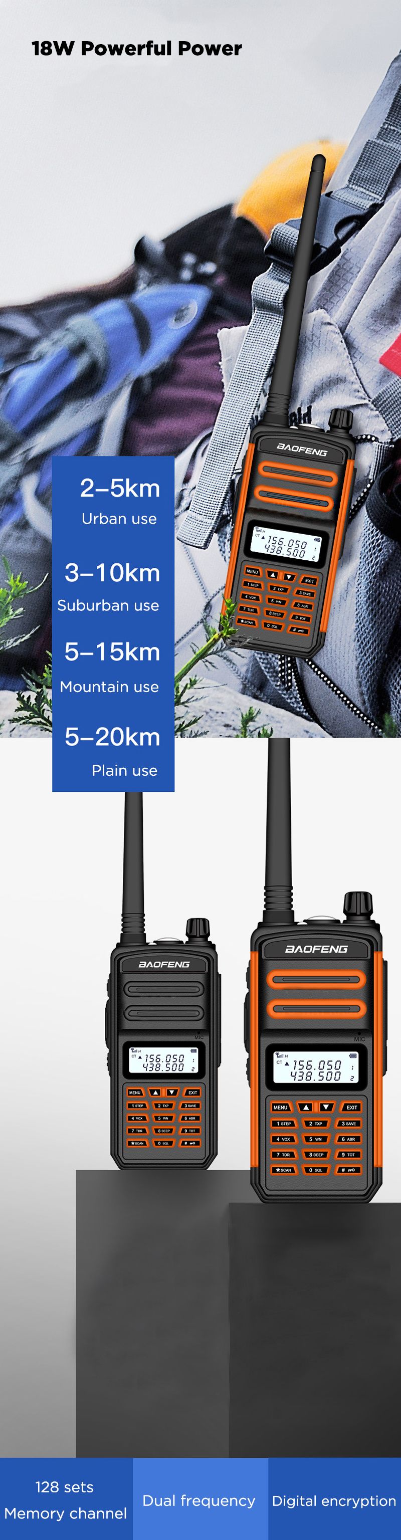 2PCS-BAOFENG-BF-S5plus-18W-Waterproof-UV-Dual-Band-Handheld-Radio-Walkie-Talkie-Flashlight-Hiking-In-1729596