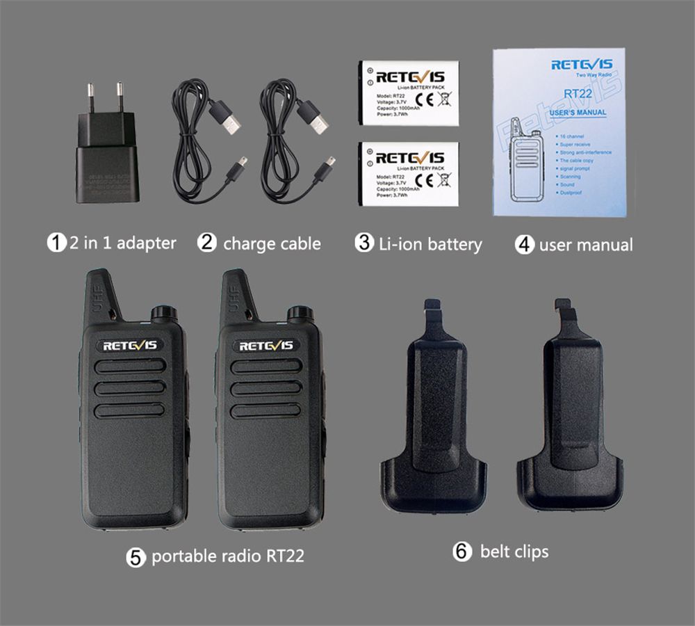 2Pcs-Retevis-RT22-Walkie-Talkie-Mini-Transceiver-UHF-2W-VOX-CTCSS-DCS-USB-Charging-Two-Way-Radio-Com-1419198