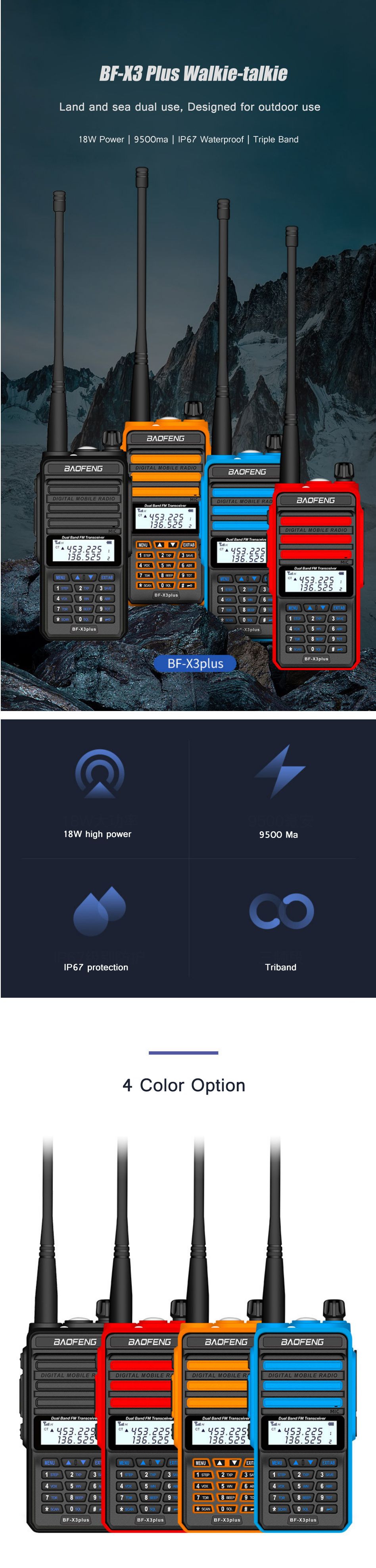 BAOFENG-X3-Plus-18W-9500mAh-Walkie-Talkie-20-KM-Tri-band-Radio-Waterproof-UHFVHF-9500mah-Transceiver-1739570