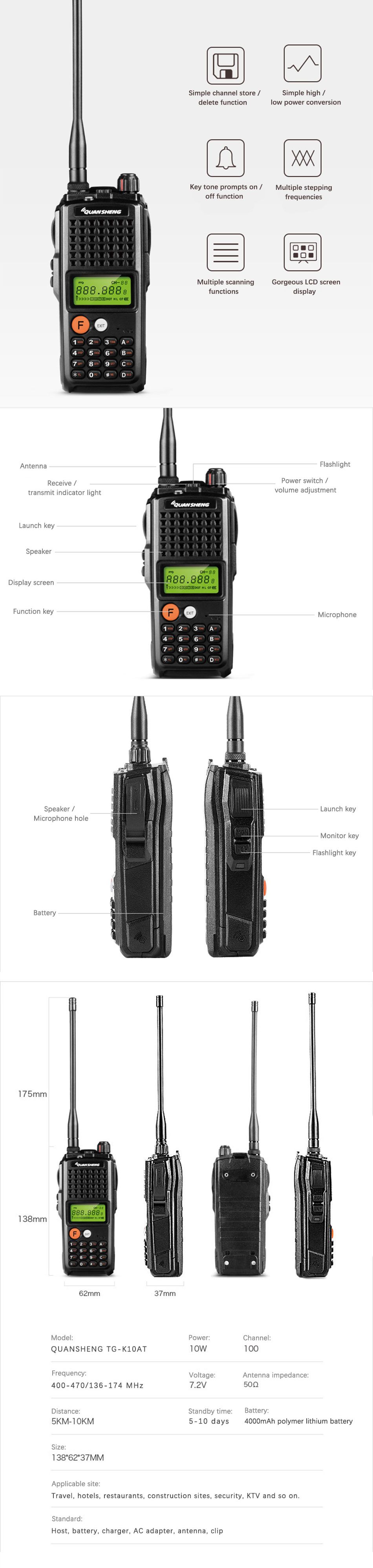 QUANSHENG-TG-K10AT-100-Channels-Mini-Dual-Band-LCD-Screen-High-Power-Handheld-Radio-Walkie-Talkie-1340451
