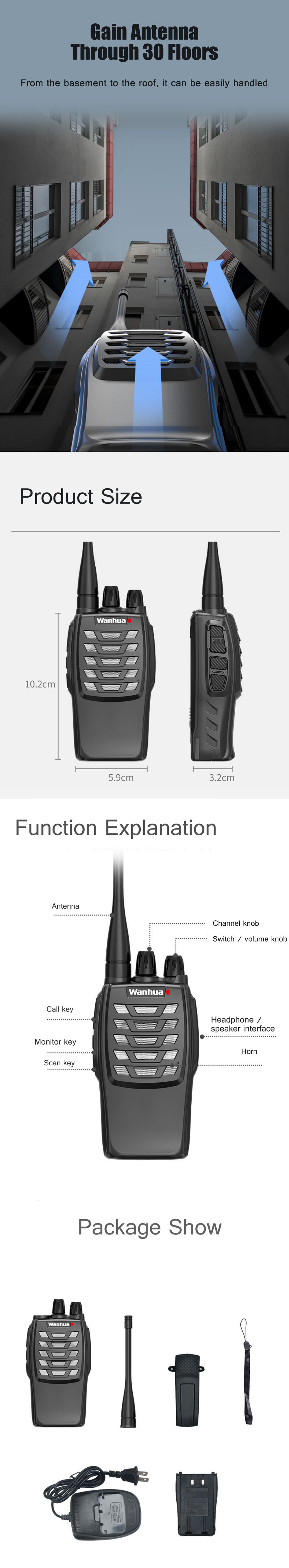 WANHUA-WH-27A-Portable-Walkie-Talkie-USA-Plug-2200mAh-USB-Fast-Charge-8W-UHF-400-470MHz-Programming--1746106