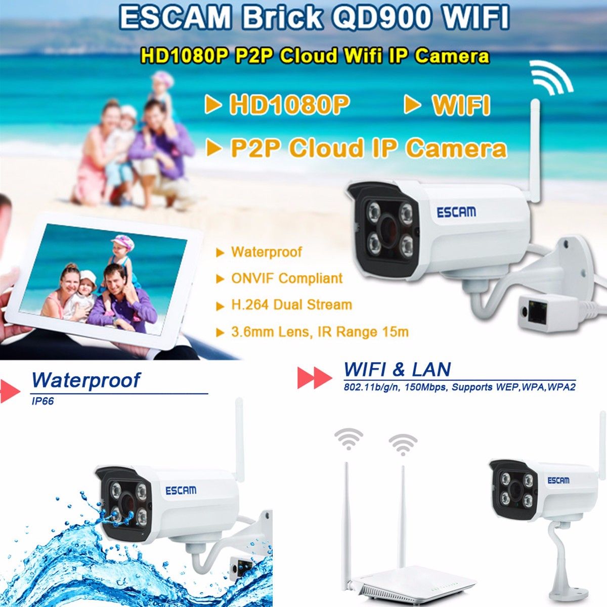 ESCAM-Brick-QD900-WIFI-1080P-P2P-Cloud-IR-Waterproof-Security-IP-Camera-975583