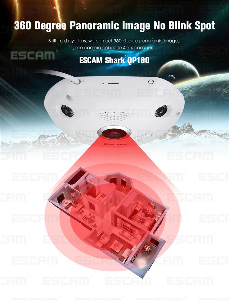 ESCAM-Fisheye-Camera-Support-VR-QP180-Shark-960P-IP-WiFi-Camera-13MP-360-Degree-Panoramic-Infrared-N-1083170