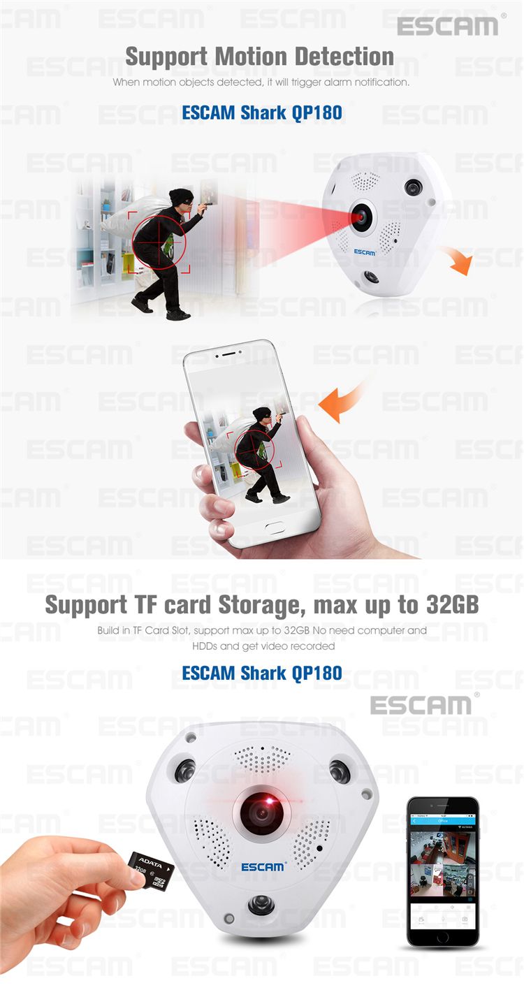 ESCAM-Fisheye-Camera-Support-VR-QP180-Shark-960P-IP-WiFi-Camera-13MP-360-Degree-Panoramic-Infrared-N-1083170