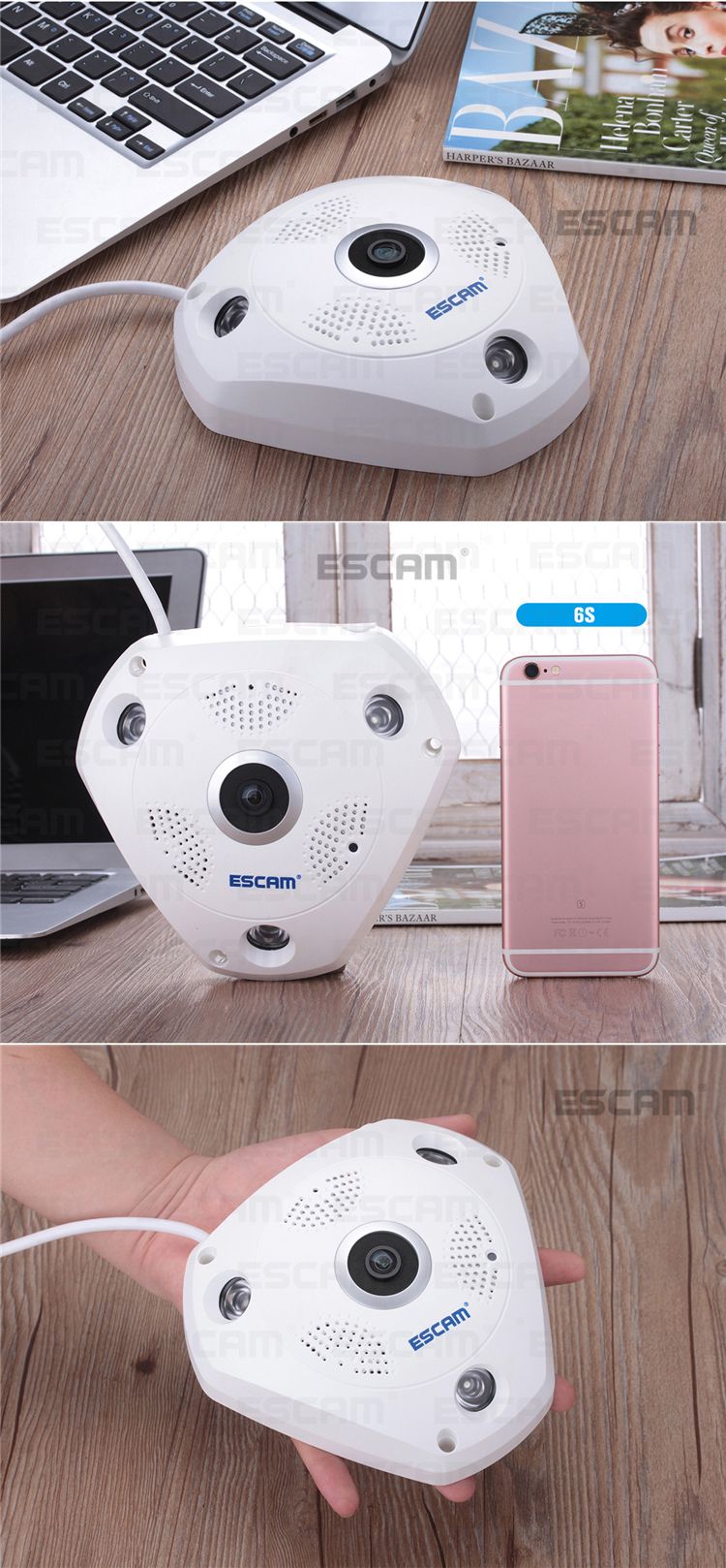 ESCAM-Fisheye-Camera-Support-VR-QP180-Shark-960P-IP-WiFi-Camera-13MP-360-Degree-Panoramic-Infrared-N-1083170