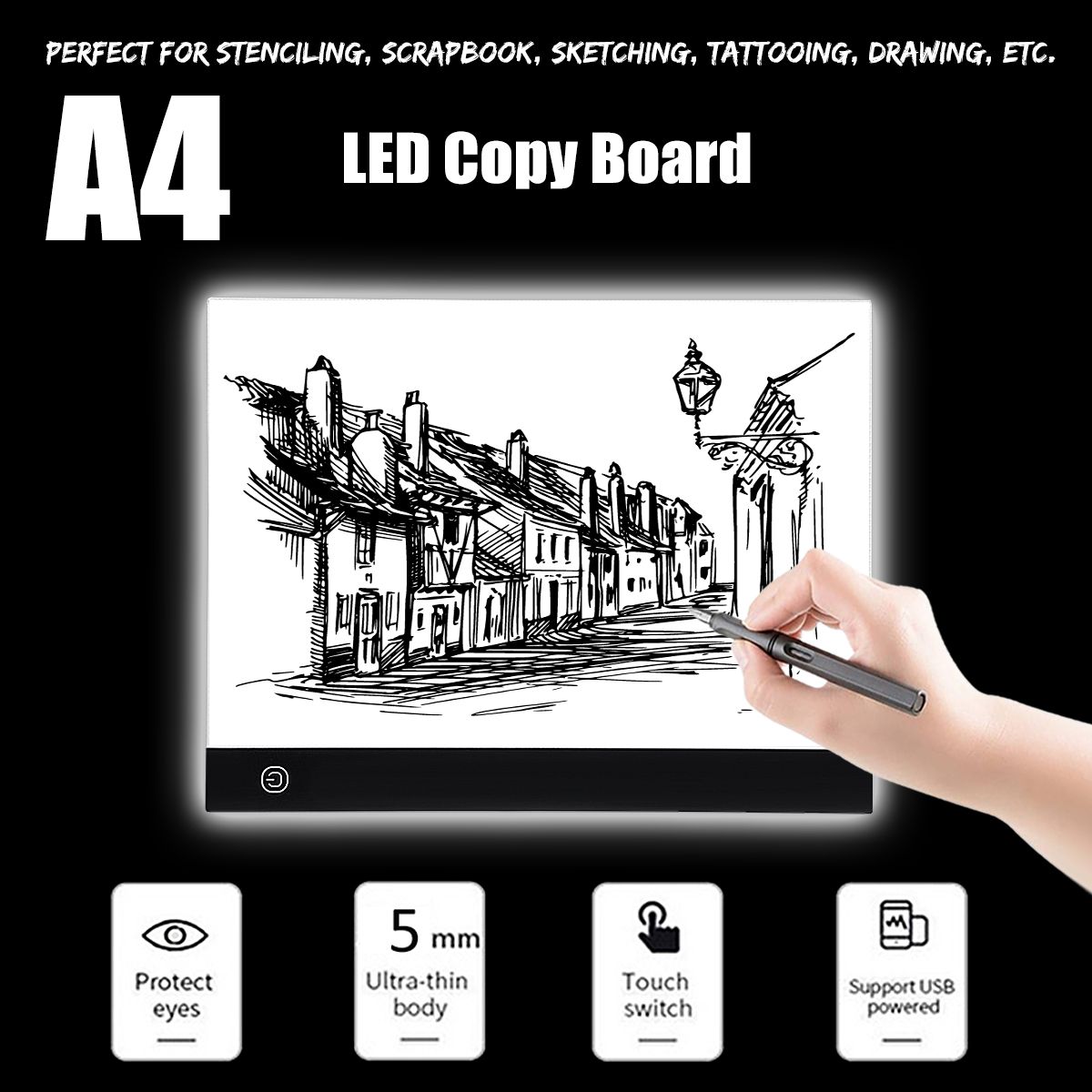 A4-LED-Light-Box-Board-Pad--Art-Craft-Drawing-Adjustable-Tracing-Tattoo-Sketch-1676617