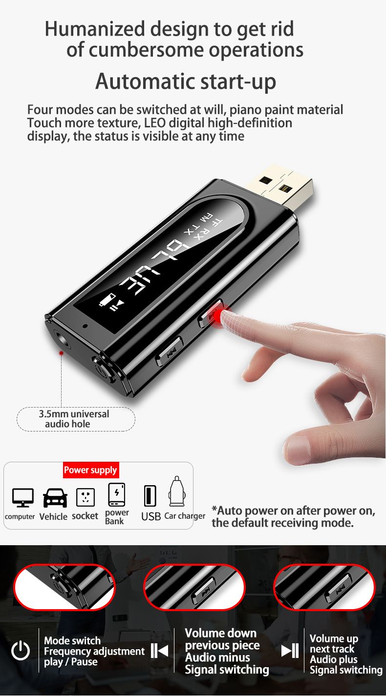 Bakeey-6-In-1-LED-Display-bluetooth-V50-FM-Audio-Transmitter-Receiver-Wireless-Audio-Adapter-TF-Card-1749666