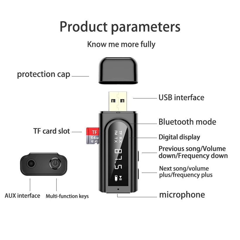 Bakeey-6-In-1-LED-Display-bluetooth-V50-FM-Audio-Transmitter-Receiver-Wireless-Audio-Adapter-TF-Card-1749666