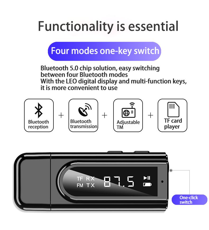 Bakeey-6-In-1-LED-Display-bluetooth-V50-FM-Audio-Transmitter-Receiver-Wireless-Audio-Adapter-TF-Card-1749666