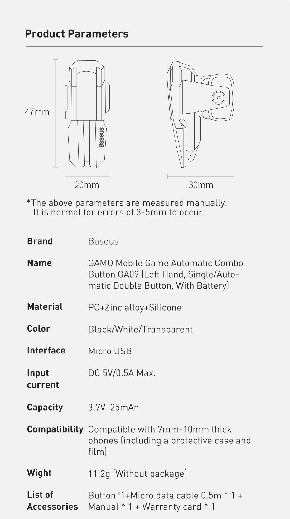 Baseus-GA09-25mAh-4-Speed-Adjustable-Left-Handed-Single-Shot-Moible-Phone-Shooting-Fire-Button-Aim-L-1766720