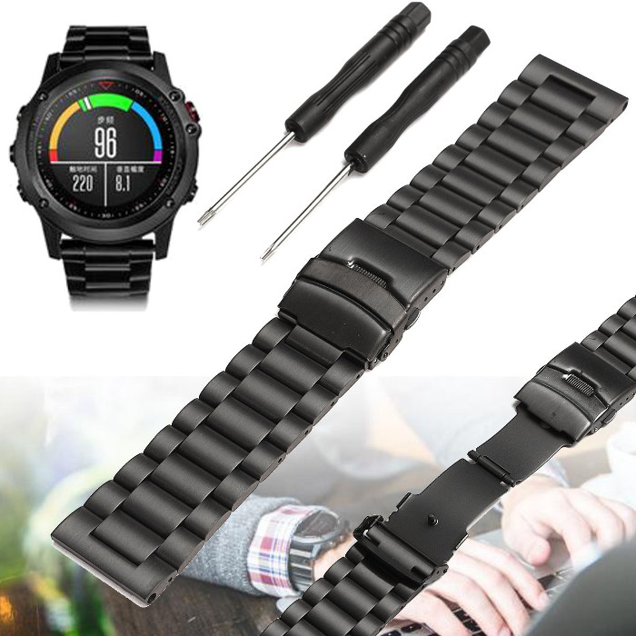 Black-Metal-Stainless-Steel-Watch-Wrist-Band-Strap-for-Garmin-Fenix-3HR-1087720