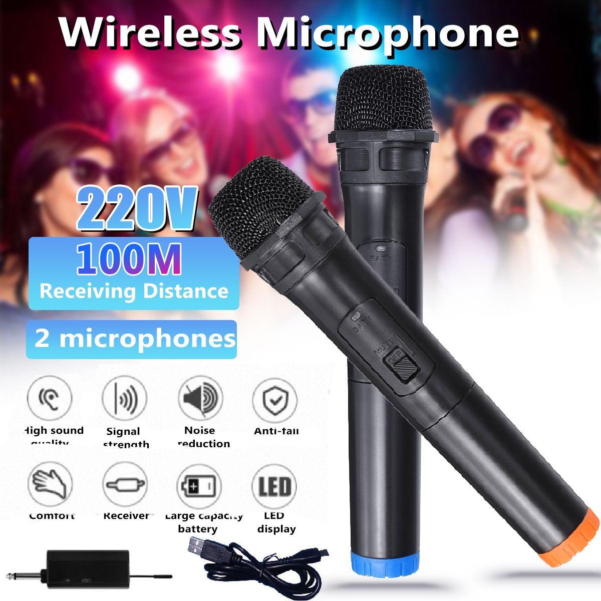 DC-12V-UHF-2-Channel-Dual-Wireless-Handheld-Microphone-Speaker-Mics-w-Receiver-1679241