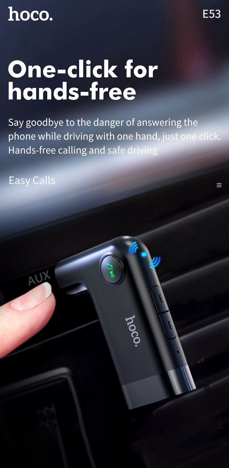 HOCO-E53-in-car-AUX-Wireless-bluetooth-Receiver-with-145mAh-Battery-Adapter-Receiver-for-Laptop-Car--1745428