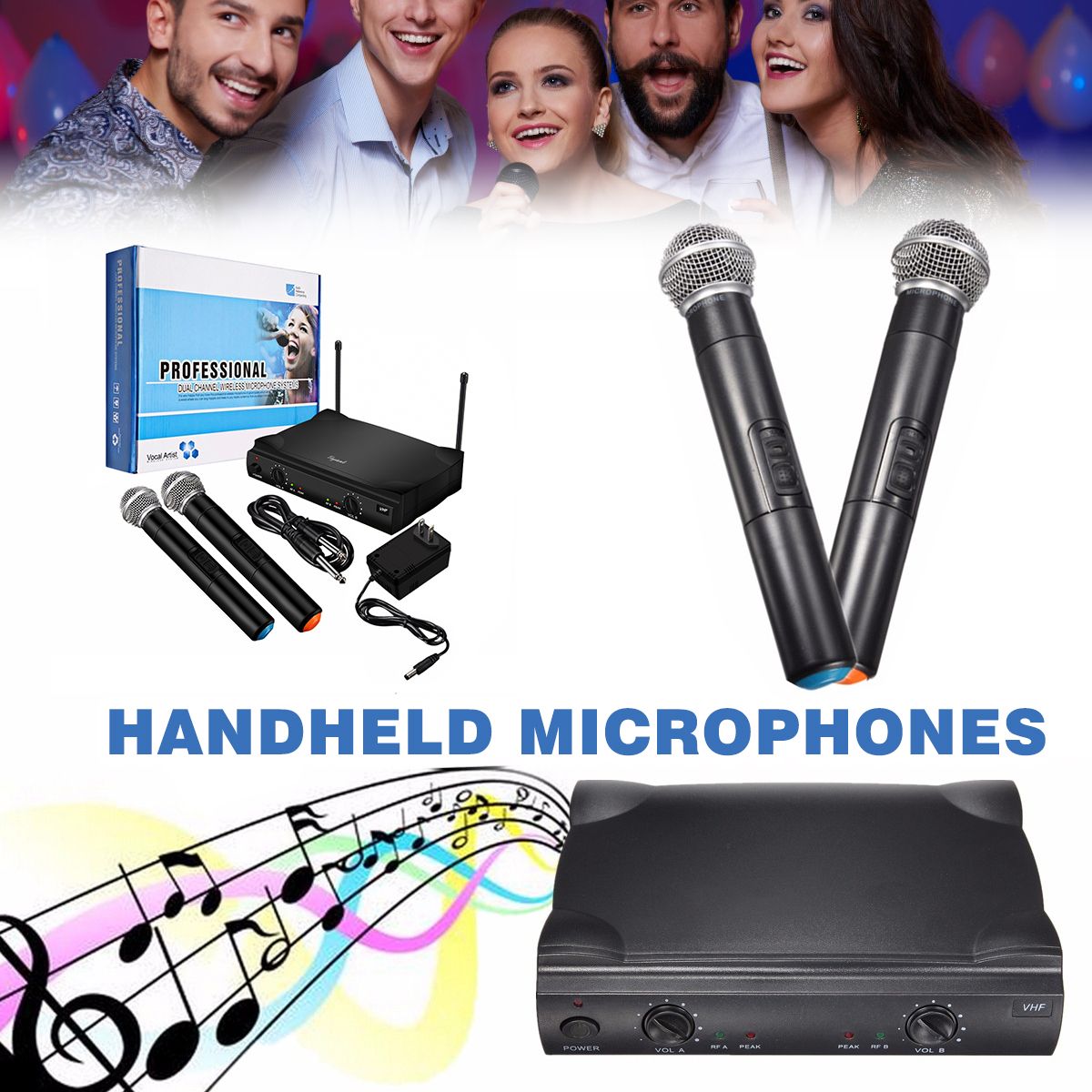 Professional-System-Wireless-Microphone-UHF-2-Channel-Dual-Handheld-Karaoke-Home-1655400