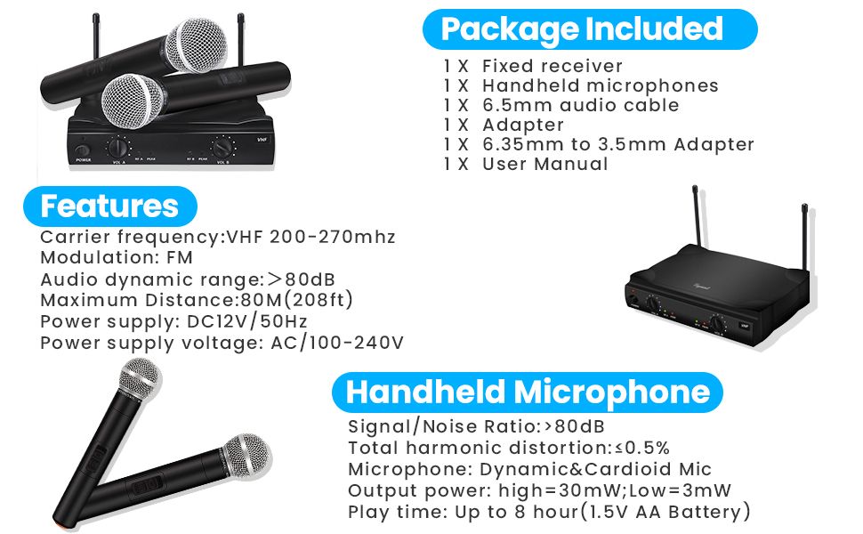 Professional-System-Wireless-Microphone-UHF-2-Channel-Dual-Handheld-Karaoke-Home-1655400