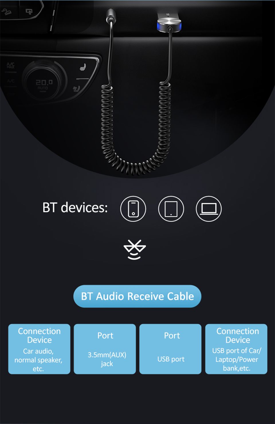 USAMS-Bluetooth-50-Car-Aux-Adapter-Wireless-bluetooth-Receiver-USB-to-35mm-Jack-Audio-Music-Adapter--1746493