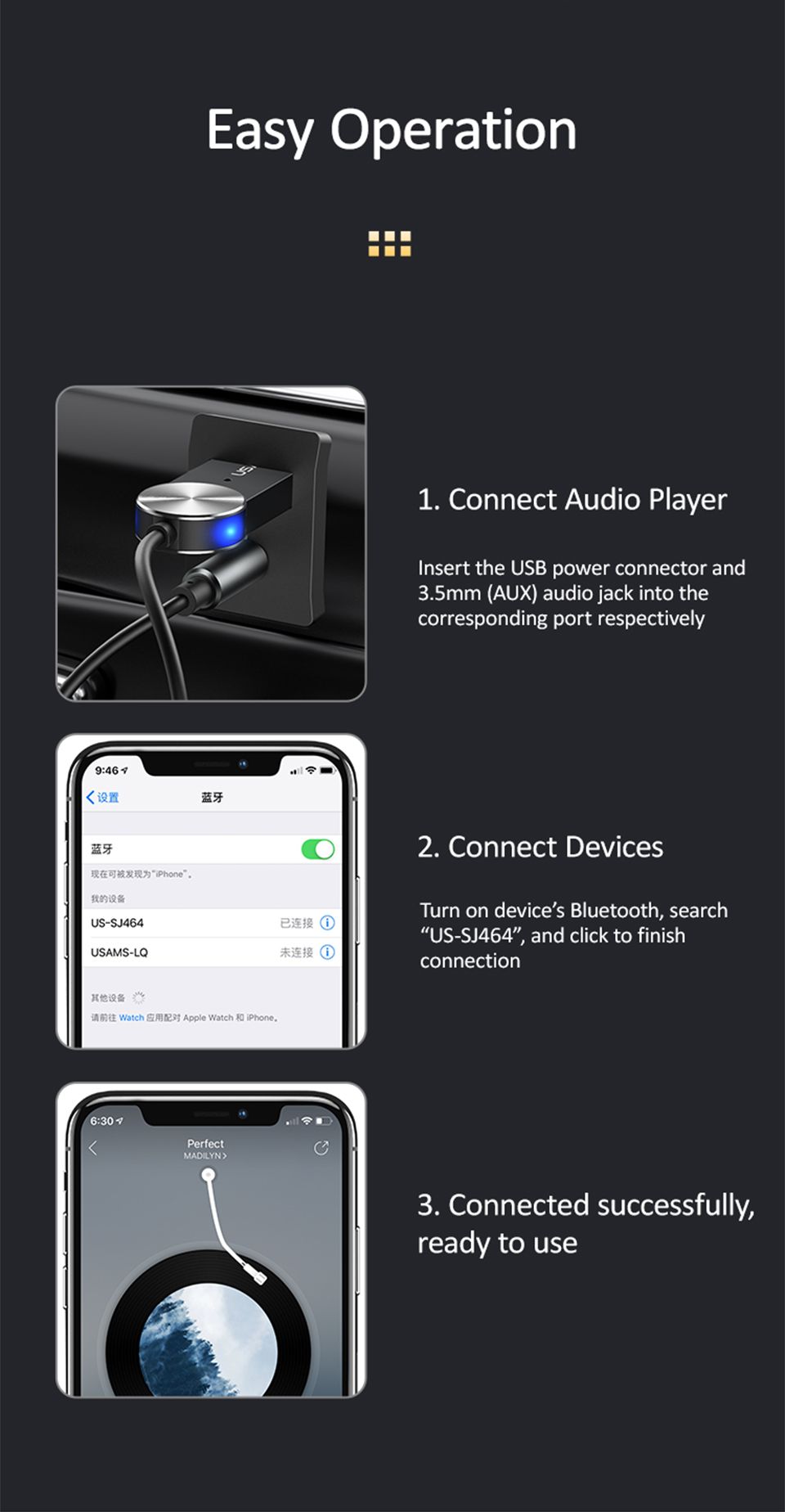 USAMS-Bluetooth-50-Car-Aux-Adapter-Wireless-bluetooth-Receiver-USB-to-35mm-Jack-Audio-Music-Adapter--1746493