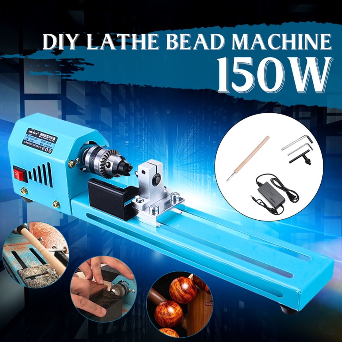 69PCS-150W-12V-24V-Mini-Beads-Machine-Miniature-Lathe-DIY-Woodworking-Lathe-Grinding-Polishing-Drill-1702146