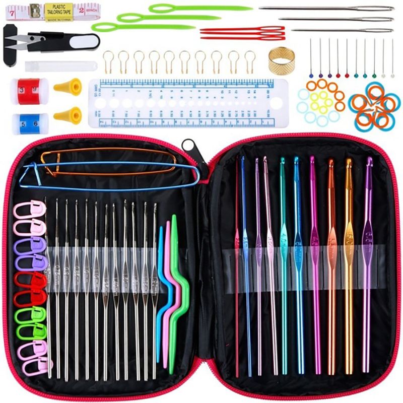 100pcs-Aluminum-Crochet-Hook-Knitting-Needles-Sewing-Tools-Set-Needle-Kit-1671557