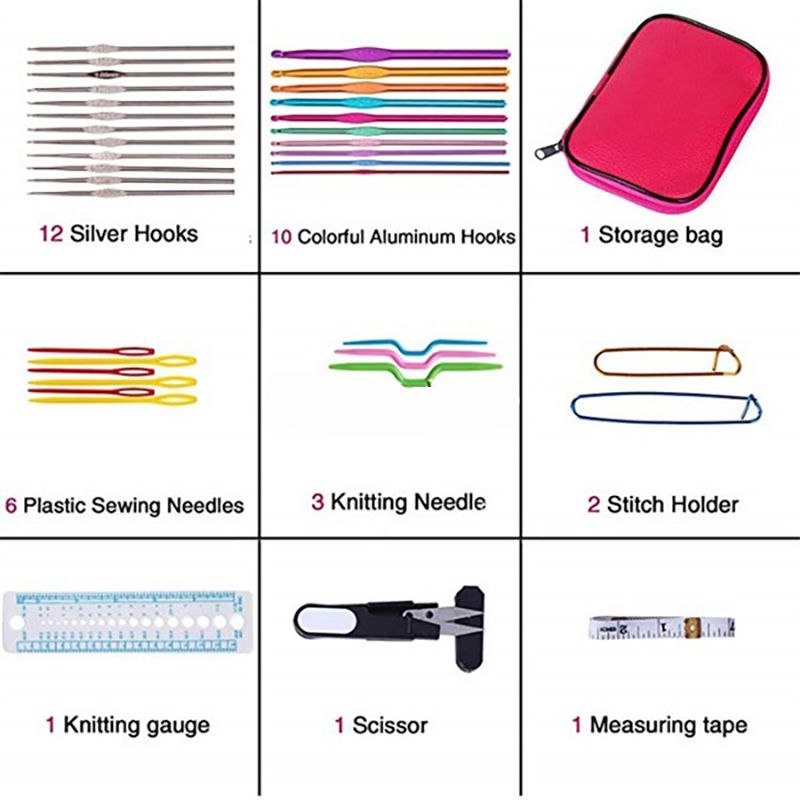 100pcs-Aluminum-Crochet-Hook-Knitting-Needles-Sewing-Tools-Set-Needle-Kit-1671557