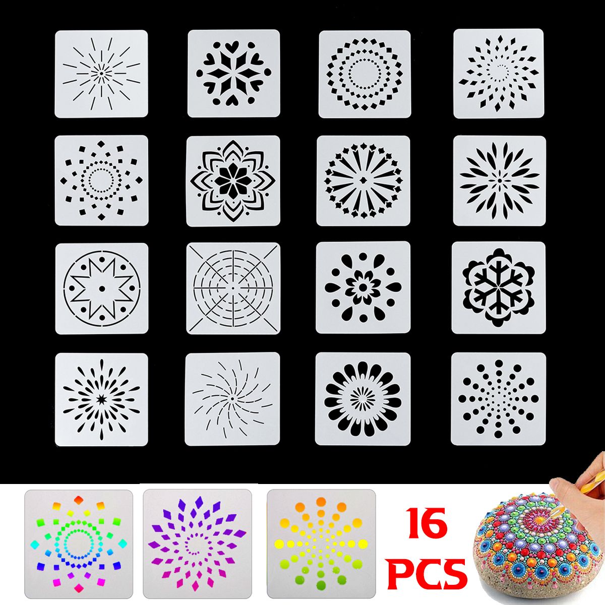 13x13cm-16Pcs-White-Plastic-Mandala-Paint-Tray-Openwork-Painting-Template-1708803