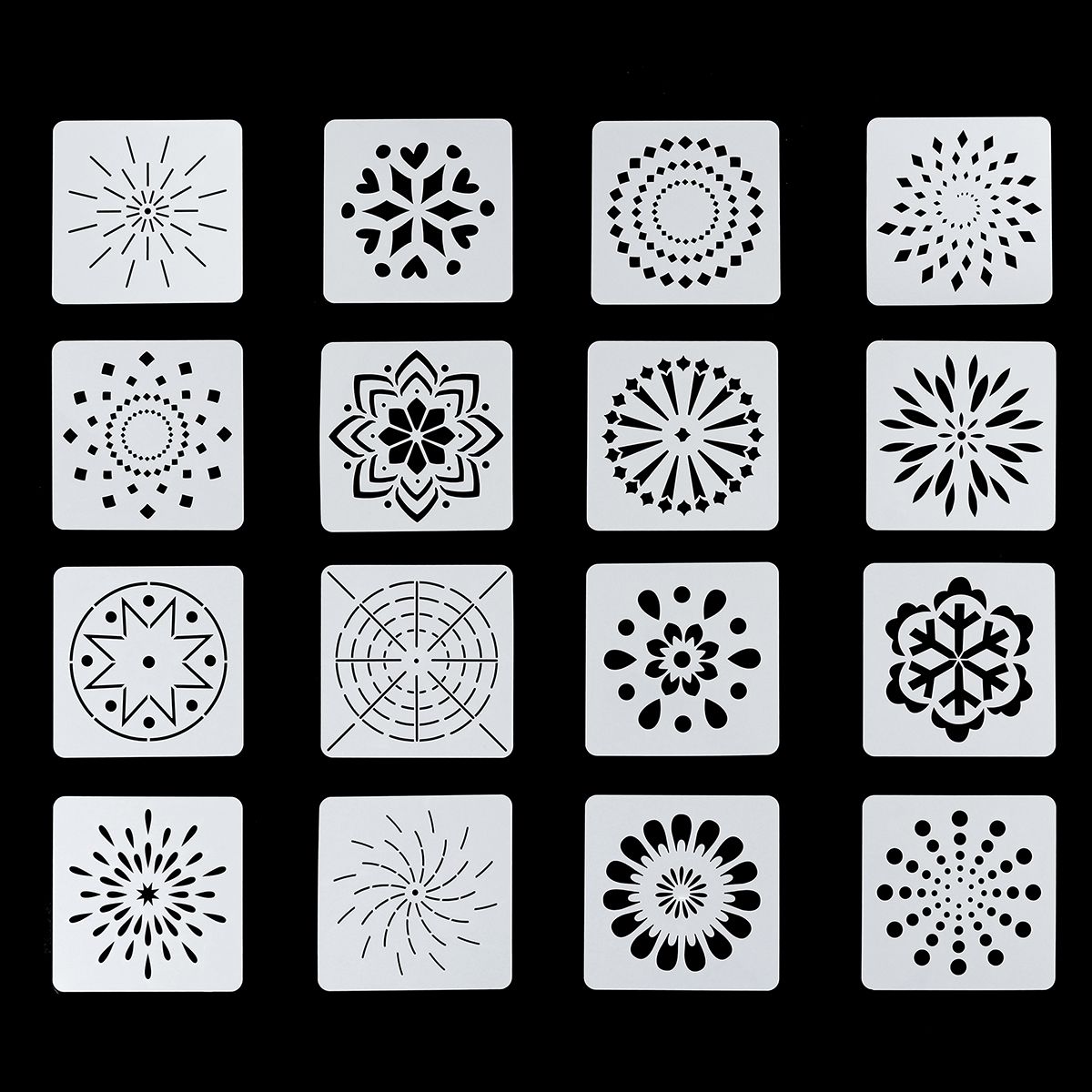 13x13cm-16Pcs-White-Plastic-Mandala-Paint-Tray-Openwork-Painting-Template-1708803