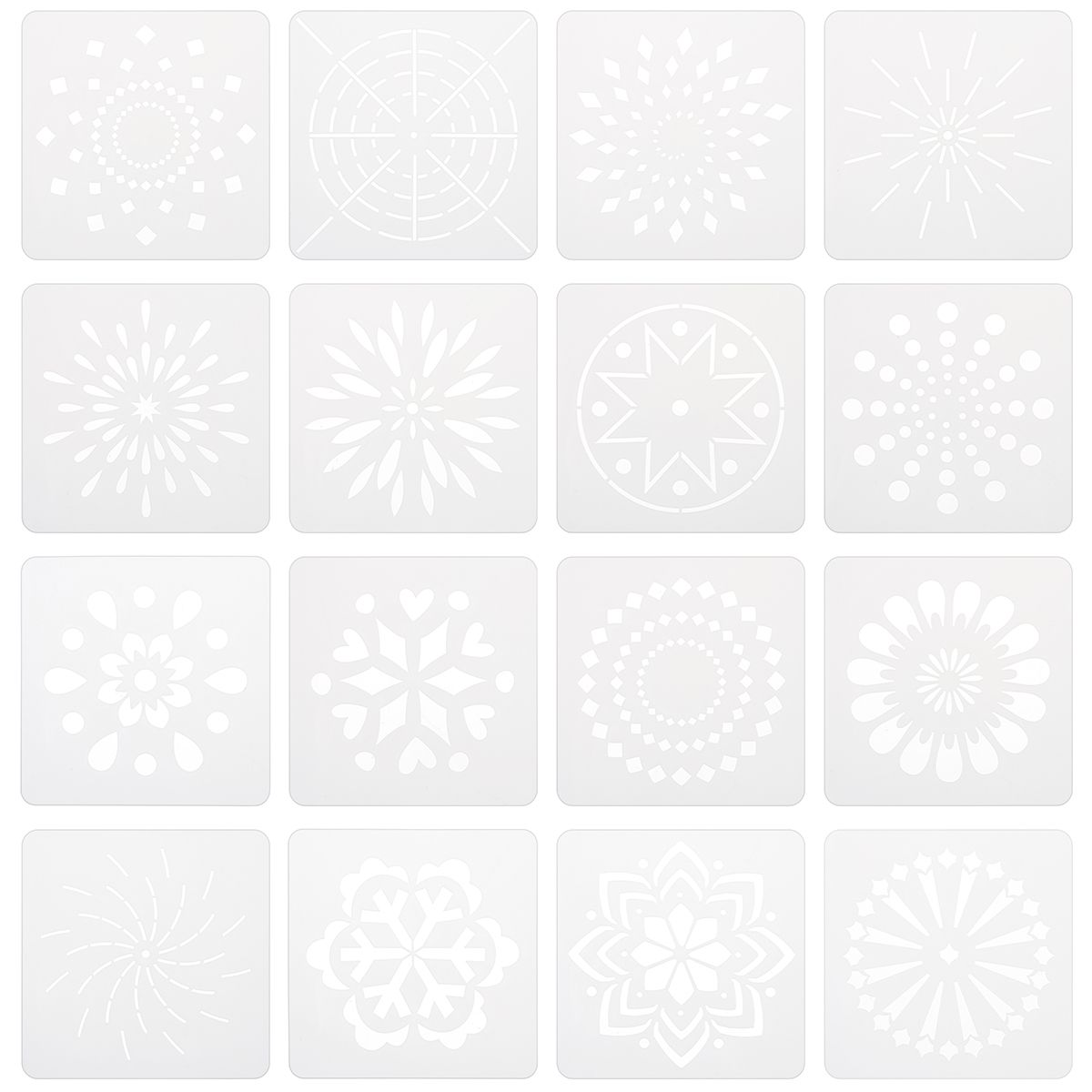 13x13cm-16Pcs-White-Plastic-Mandala-Paint-Tray-Openwork-Painting-Template-1708803